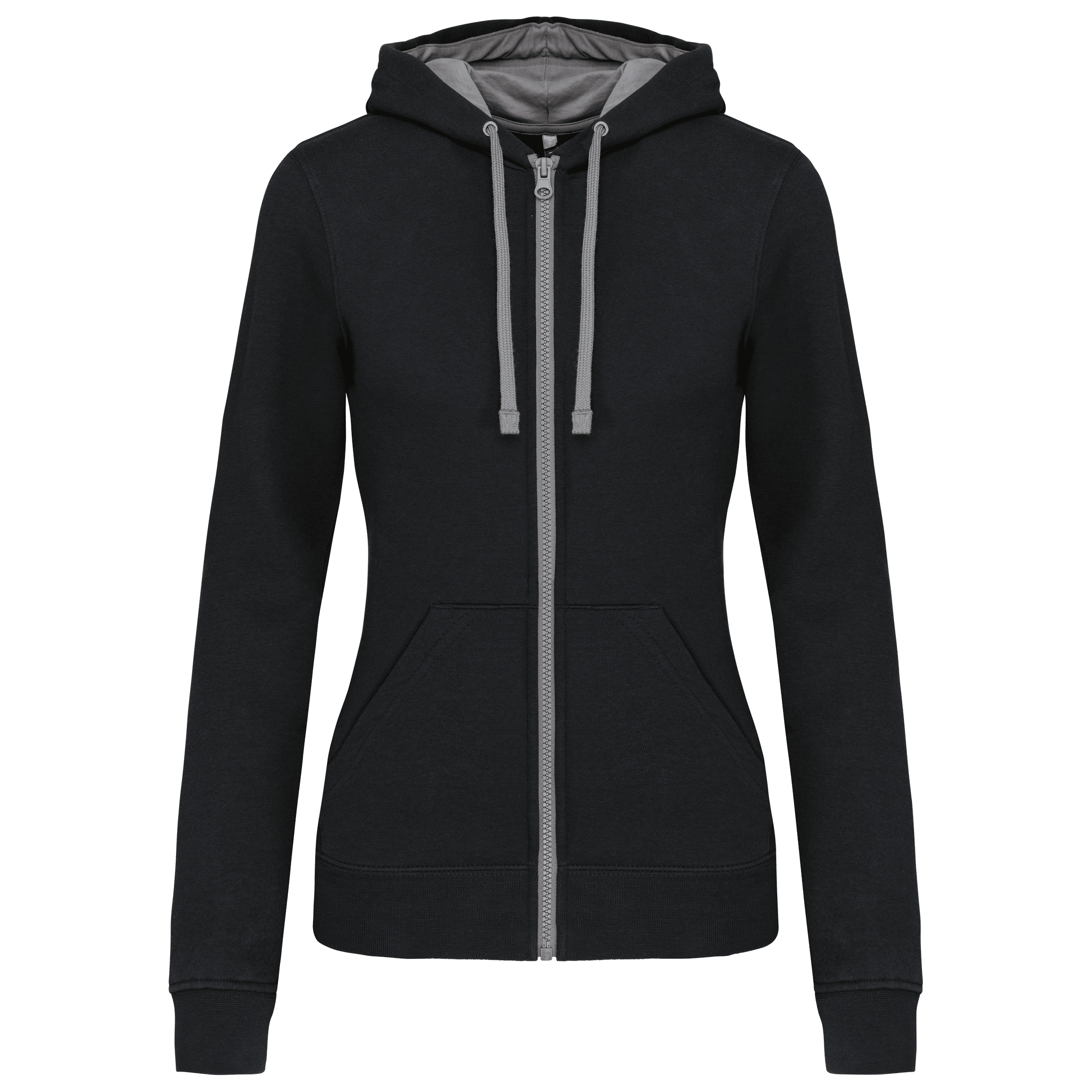 Sweat-shirt zippé capuche contrastée femme
